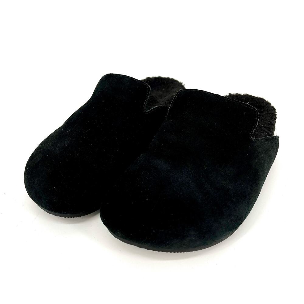 J. Crew Pacific black suede shearling sherpa-lined slide‎ mule slippers (7)0